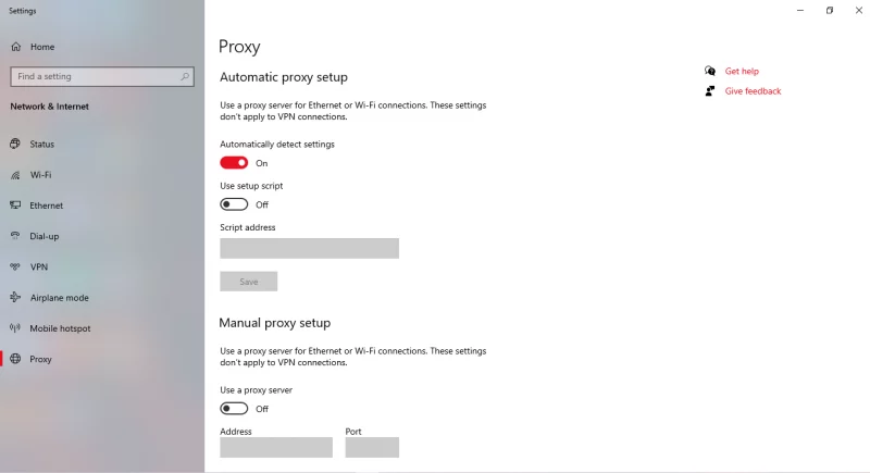 Disable Proxy Settings